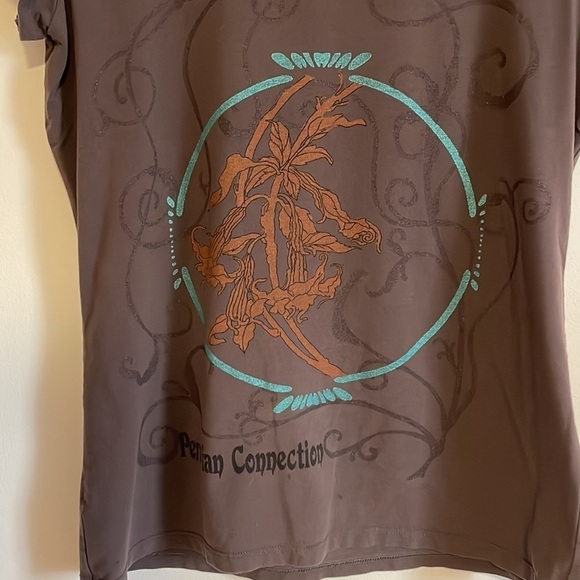 Y2K Peruvian Connection Graphic T-Shirt Small Gray Scoop Casual Luxury Loose - Picture 5 of 13